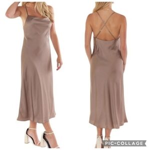 NWT Show Me Your Mumu‎ Tan Chiffon Verona Cowl Neck Midi Dress Small